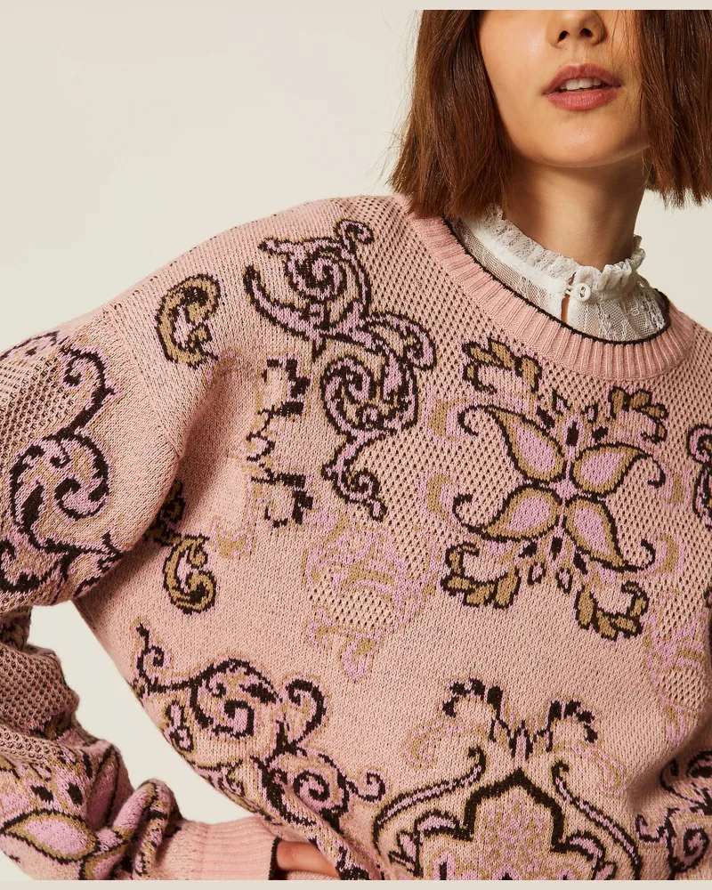 Twin-Set Jacquardpullover aus Wollmischung, Damen, Peachy Keen-Jacquard Peachy