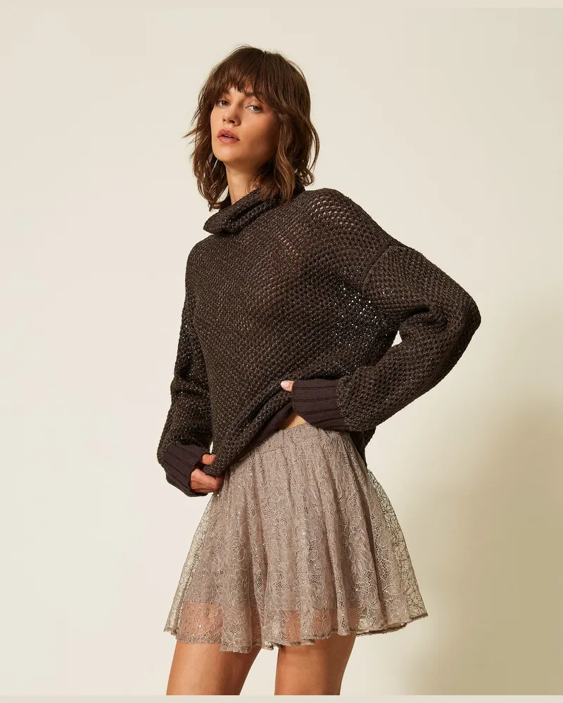 Twin-Set Netz-Rollkragenpullover mit Lurex Deep