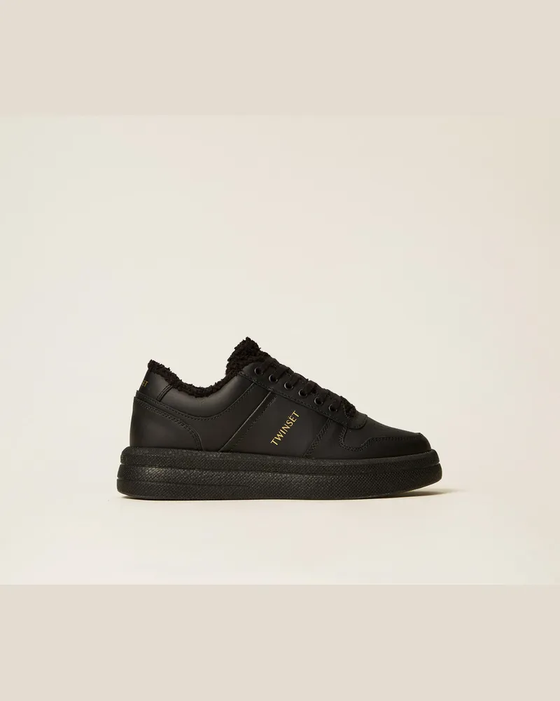 Twin-Set Schuhe - Sneakers mit Kunstpelz, Schwarz, Pelzimitat, Größe Schwarz
