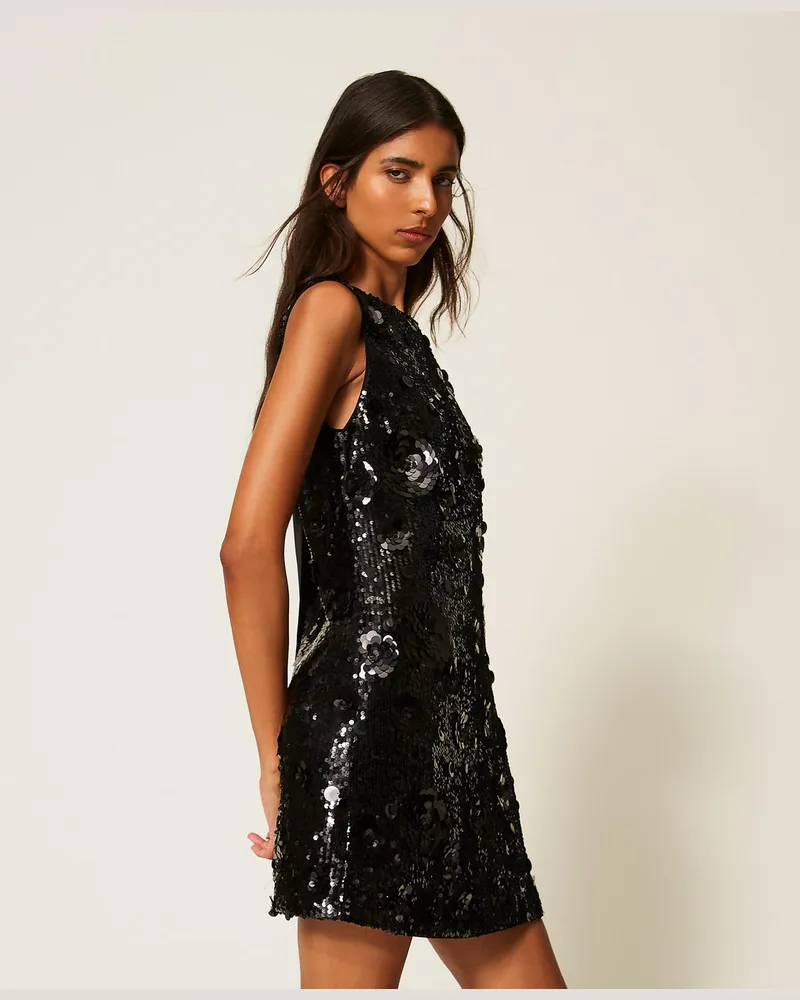 Actitude by Twinset Kurzes Paillettenkleid mit Blumen Schwarz