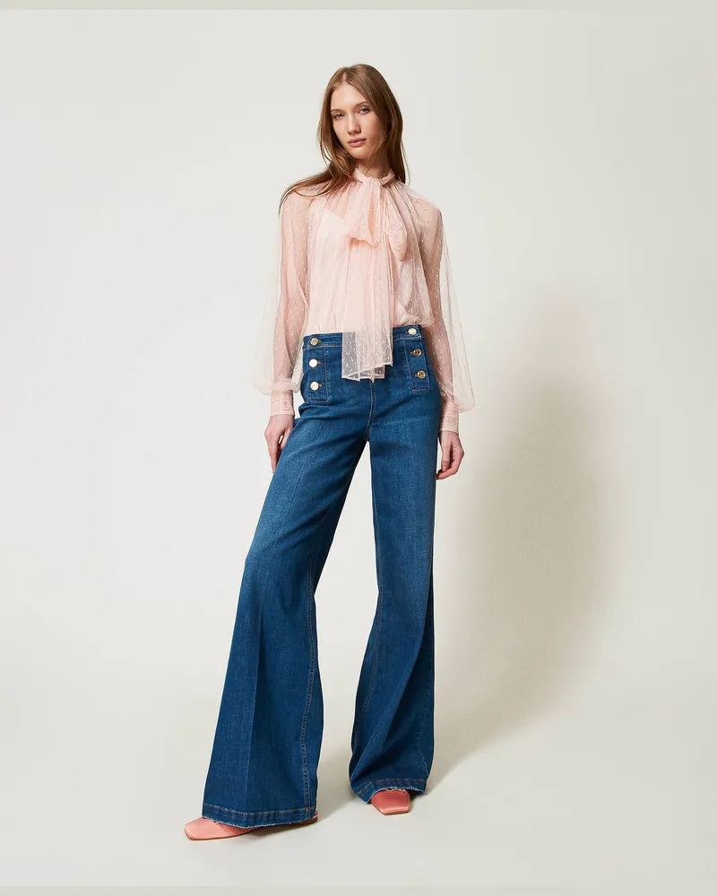 Twin-Set Flared-Jeans mit Zierknöpfen, Mittleres "Denimblau", Größe: 33 