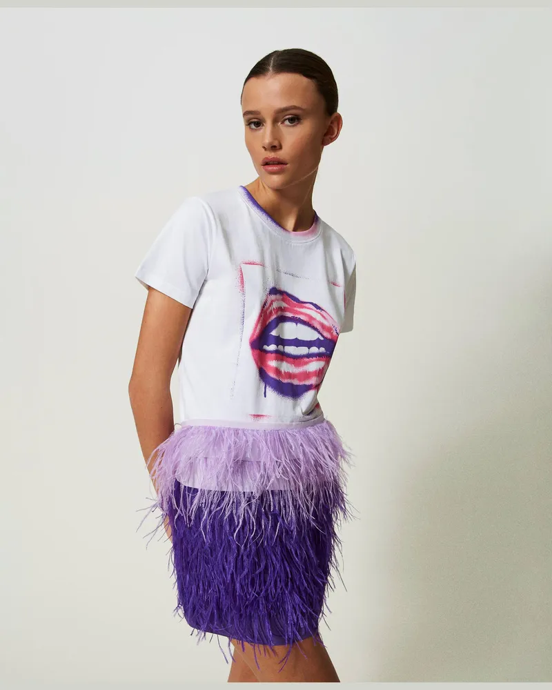 Actitude by Twinset Röcke - MYFO Minirock aus Crêpe de Chine mit Federn, Zweifarbig Pastell-Lila / Royal Purple, Größe: XXS 