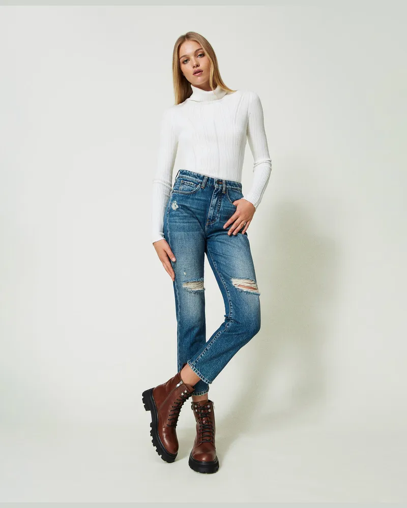 Actitude by Twinset Straight-Fit-Jeans mit Rissen, Mittleres "Denimblau", Größe: 30 