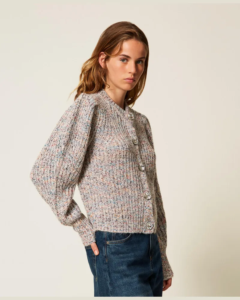 Actitude by Twinset Cardigans - Bunter Cardigan mit Schmuckknöpfen, Tweed Multicolor, Größe Tweed