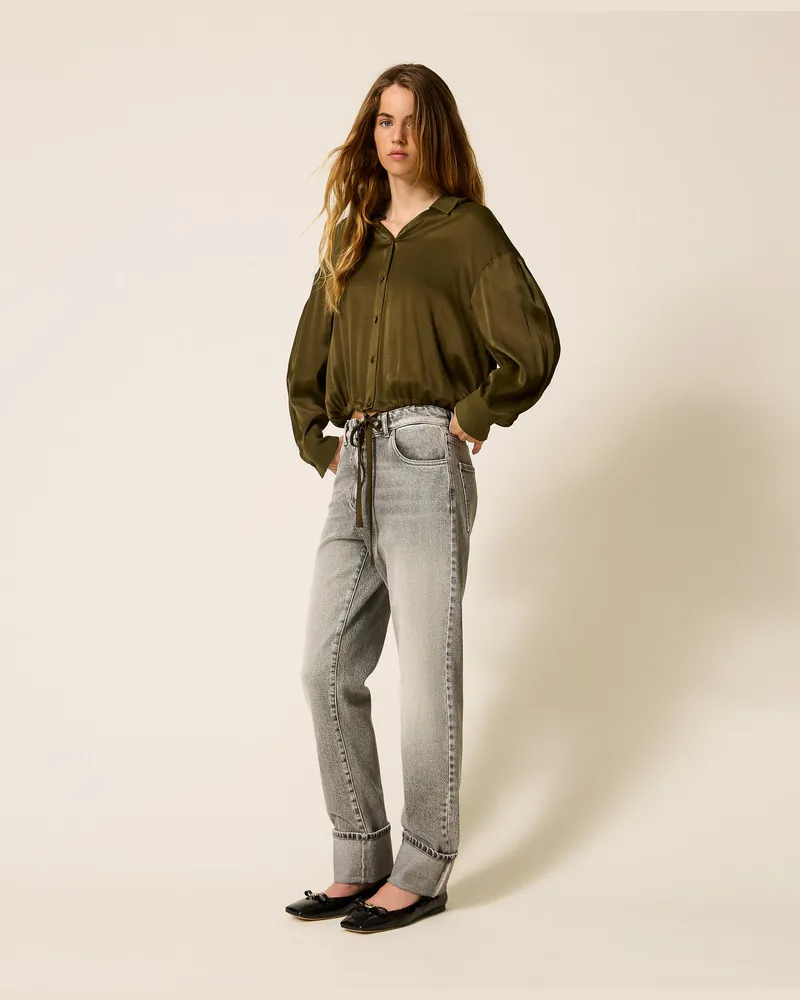 Actitude by Twinset Straight-Fit-Jeans mit Umschlag, Denim Délavé-Grau, Größe Denim