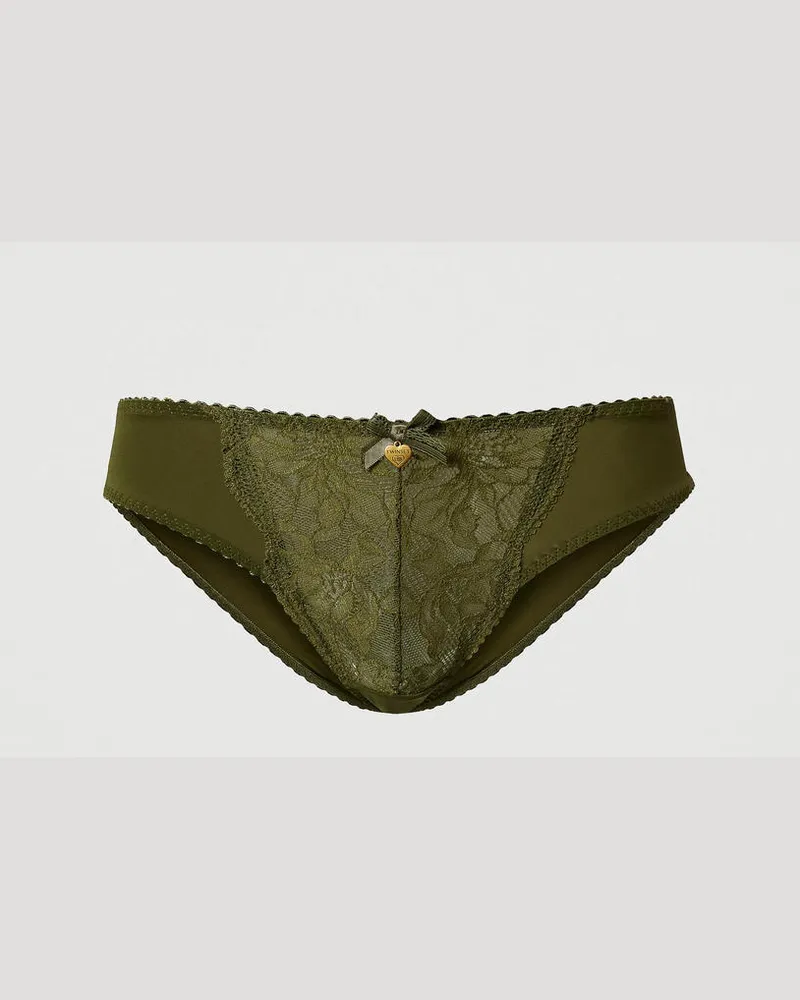 Twin-Set Unterwäsche - Slip aus Spitze und Charmeuse, Moosgrün, Größe: III 