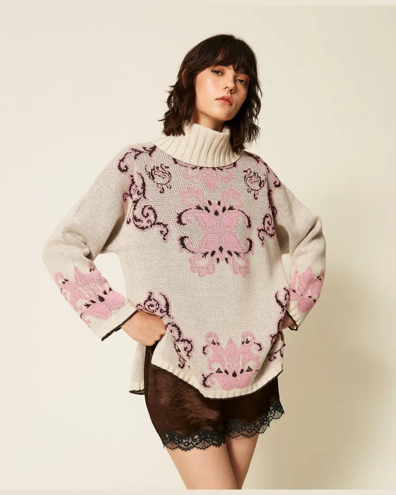 Twin-Set Maxi-Jacquardpullover aus Wollmischung Jacquard