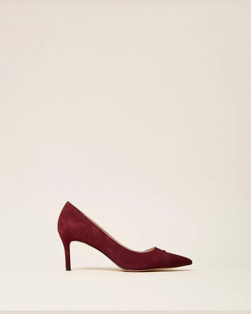 Twin-Set Pumps aus Veloursleder mit Logo, Damen, Burgundy Red Burgundy