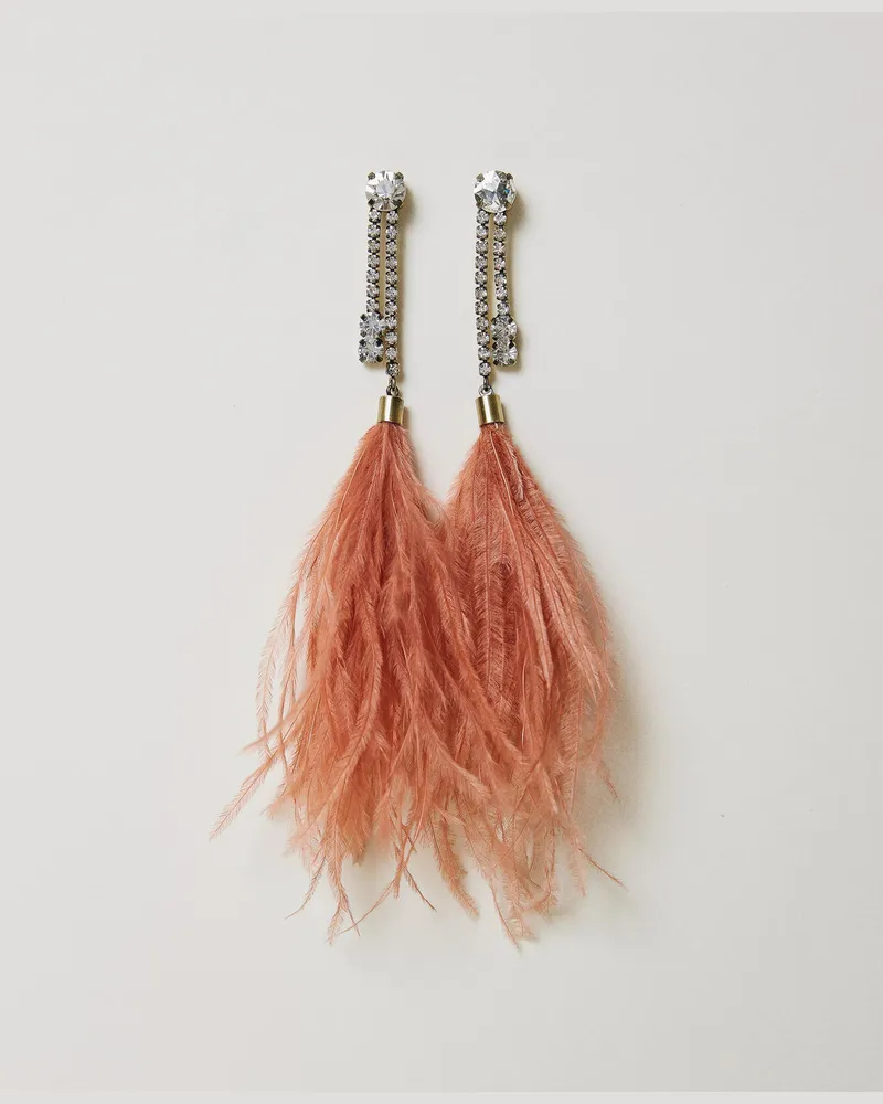 Twin-Set Accessoires - Ohrringe mit Federn und Strass, Rosette, Einheitsgröße Rosette