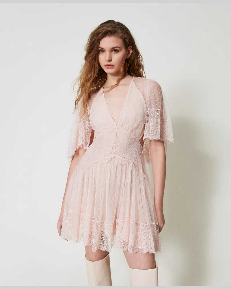 Twin-Set Kleider - Kurzes Kleid „Isola Bella" aus Spitze, Pretty Pink, Größe Pretty