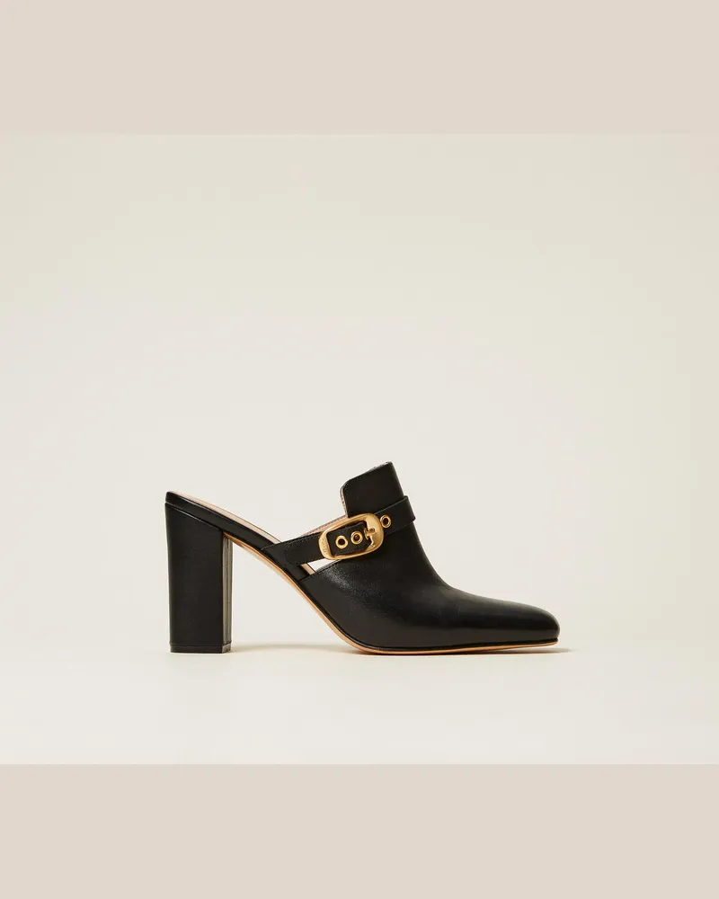 Twin-Set Schuhe - Mules aus Leder mit Schnalle, Schwarz, Größe Schwarz