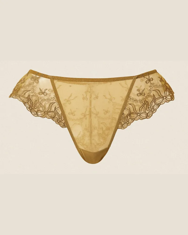 Twin-Set Brazilian-Slip aus Tüll mit aufgestickten Schleifen, Damen, Shiny Oil Shiny