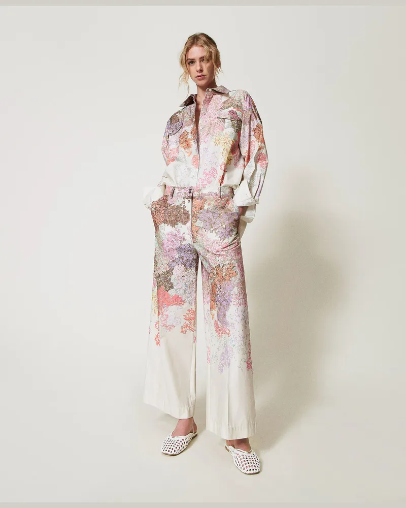 Actitude by Twinset Hosen - MYFO Cropped-Hose mit Blumenmotiv, Summer Sand Camouflower, Größe Summer