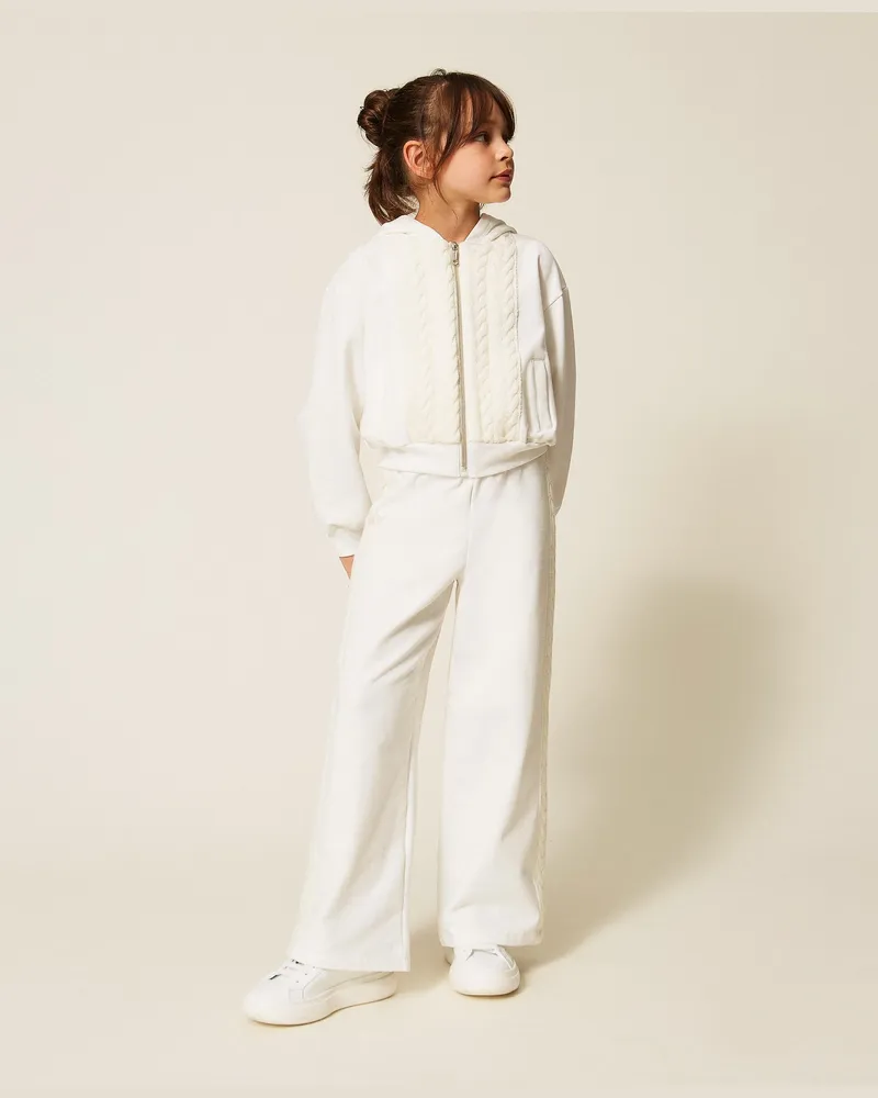 Twin-Set Palazzohose aus Sweatstoff und Strickgewebe, Damen, Weiß Schnee Weiß