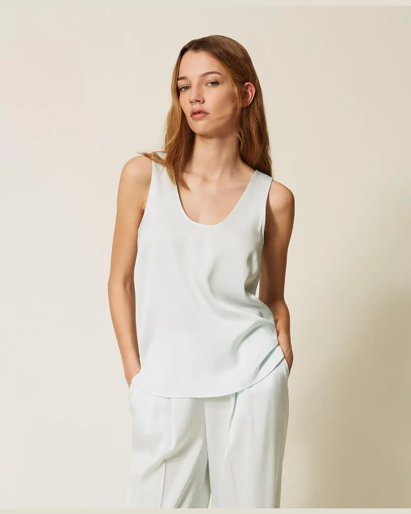 Twin-Set Top aus Satin Aqua-hellblau