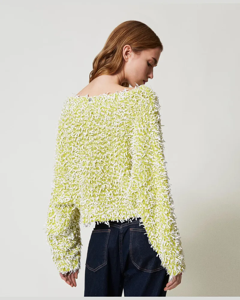 Actitude by Twinset Pullover aus Curly-Garn, Zweifarbig Citronelle / "Papers"-Weiß, Größe Zweifarbig