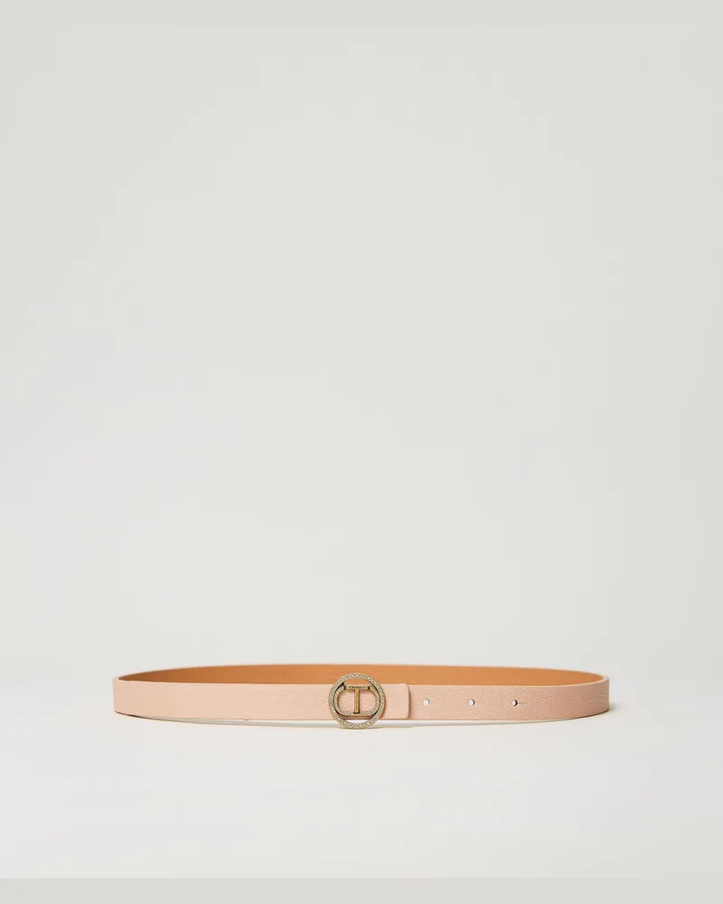 Twin-Set Accessoires - Schmaler Gürtel mit „Oval T"-Schnalle und Strass, Pfirsich, Größe Pfirsich