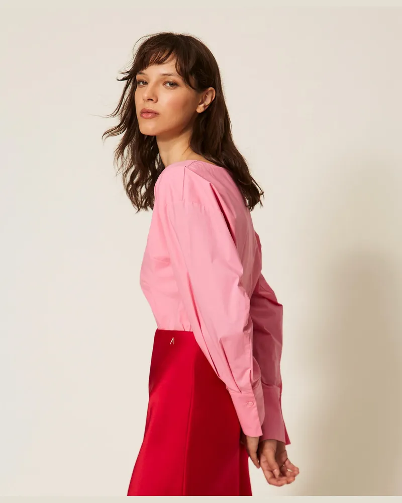 Actitude by Twinset Hemden - Hemdbluse aus Popeline mit Überkreuzung, „Aurora Pink"-Rosa, Baumwolle, Größe „aurora