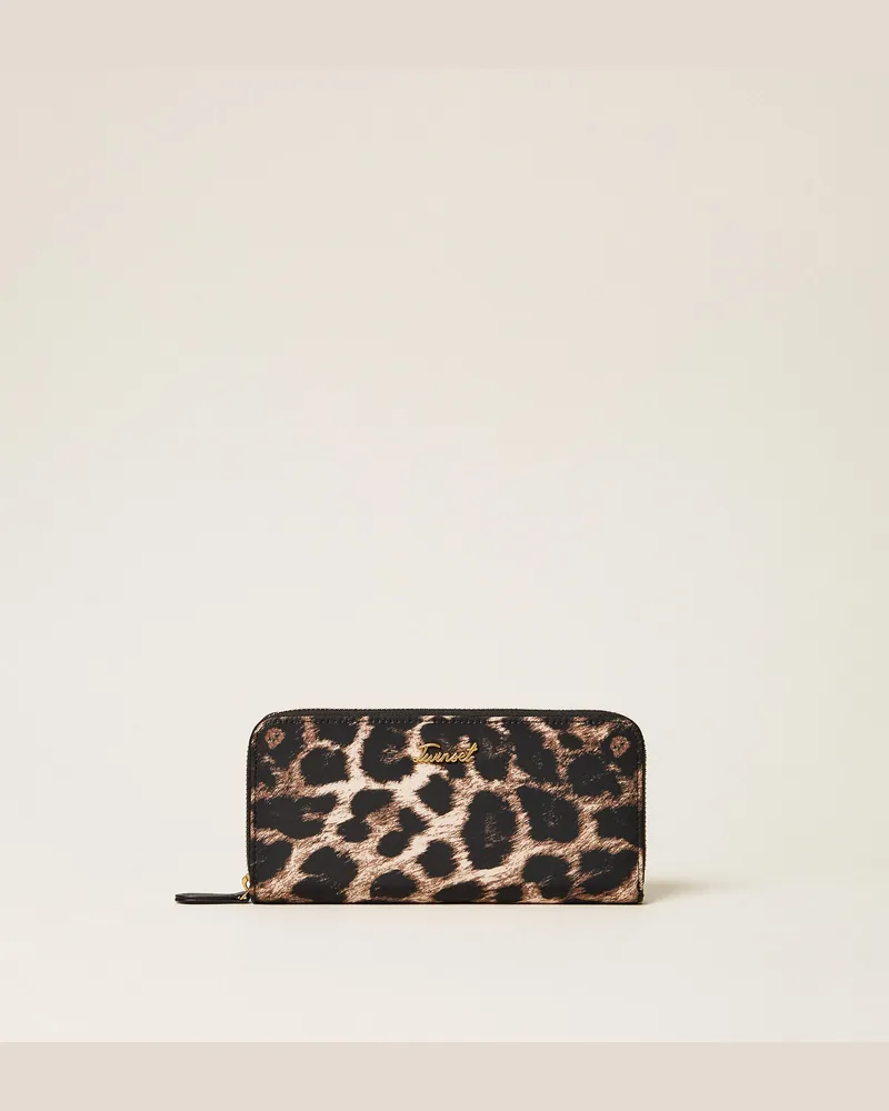 Twin-Set Geldbörse mit Rundumreißverschluss und Animal-Print, Damen, Leopardenprint Leopardenprint