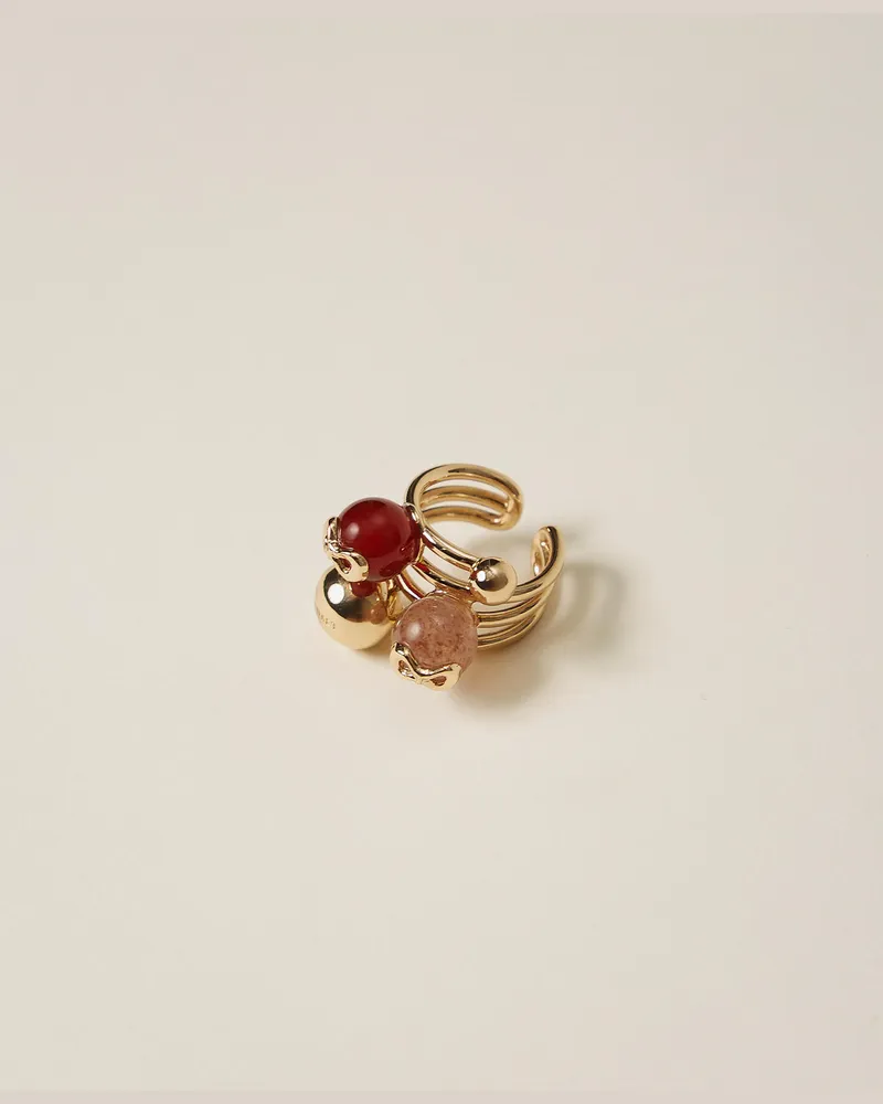 Twin-Set Accessoires - Ring mit mehrfarbigen Schmucksteinen, Zweifarbig "Indian Red"/Kaschmir Rose, Einheitsgröße Zweifarbig