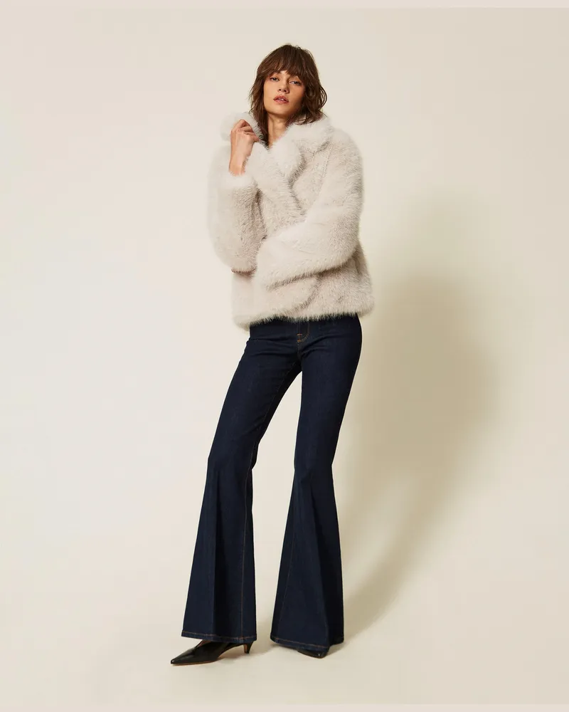 Twin-Set Kurzmantel aus Kunstpelz, Damen, Soft Grey Soft