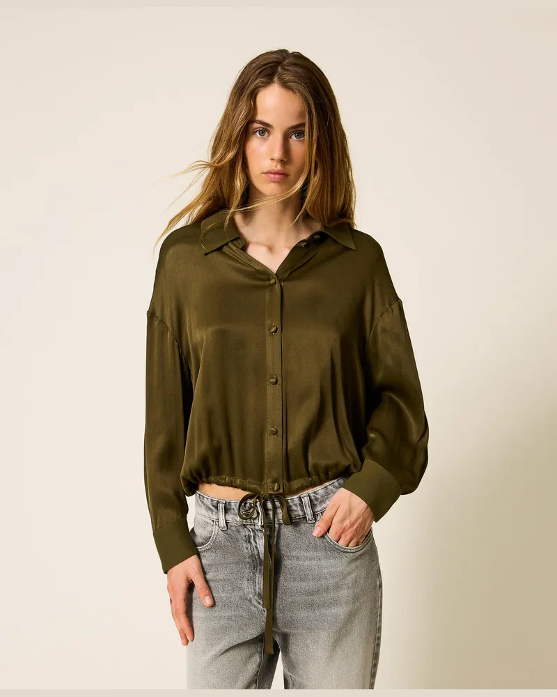 Twin-Set Hemden - Hemd aus Satin mit Tunnelzug, Green Olive, Größe Green