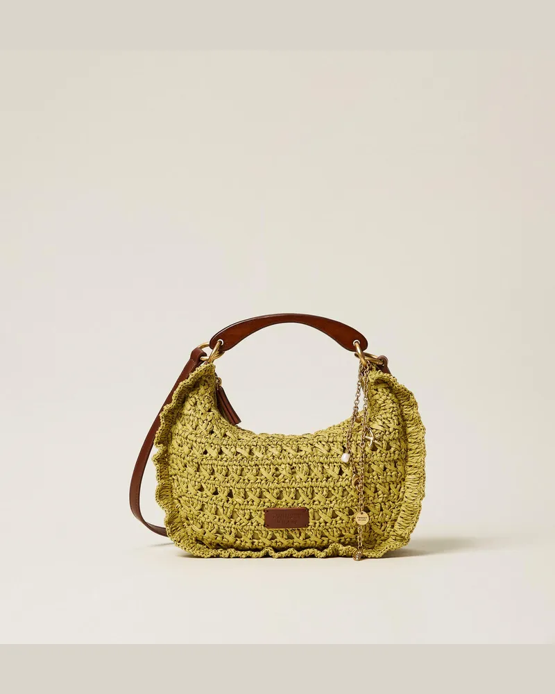Twin-Set Tasche "Croissant" aus gehäkelter Raffia Avocado