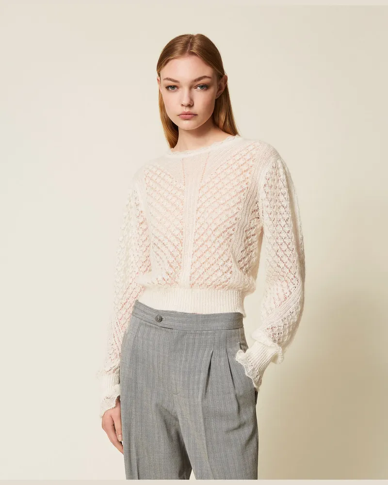 Twin-Set Pullover aus Mohairmischung, Weiß Schnee, Größe Weiß