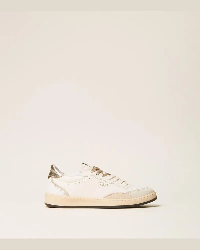 Twin-Set Ledersneaker mit Logo und Metallic-Details Zweifarbig