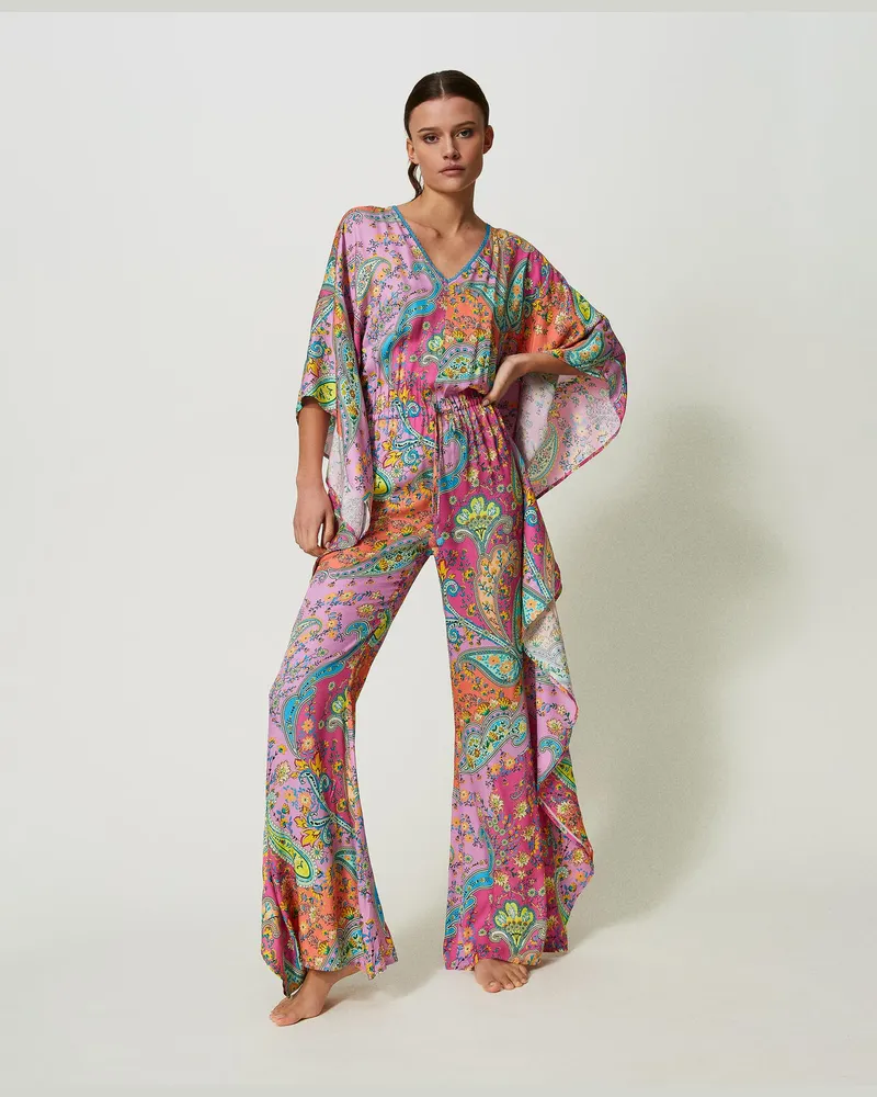 Twin-Set Bademode - Jumpsuit aus Twill mit Paisleyprint, Print Paisley Multicolor „Pink Dahlia"-Fuchsia, Animal, Größe: S 