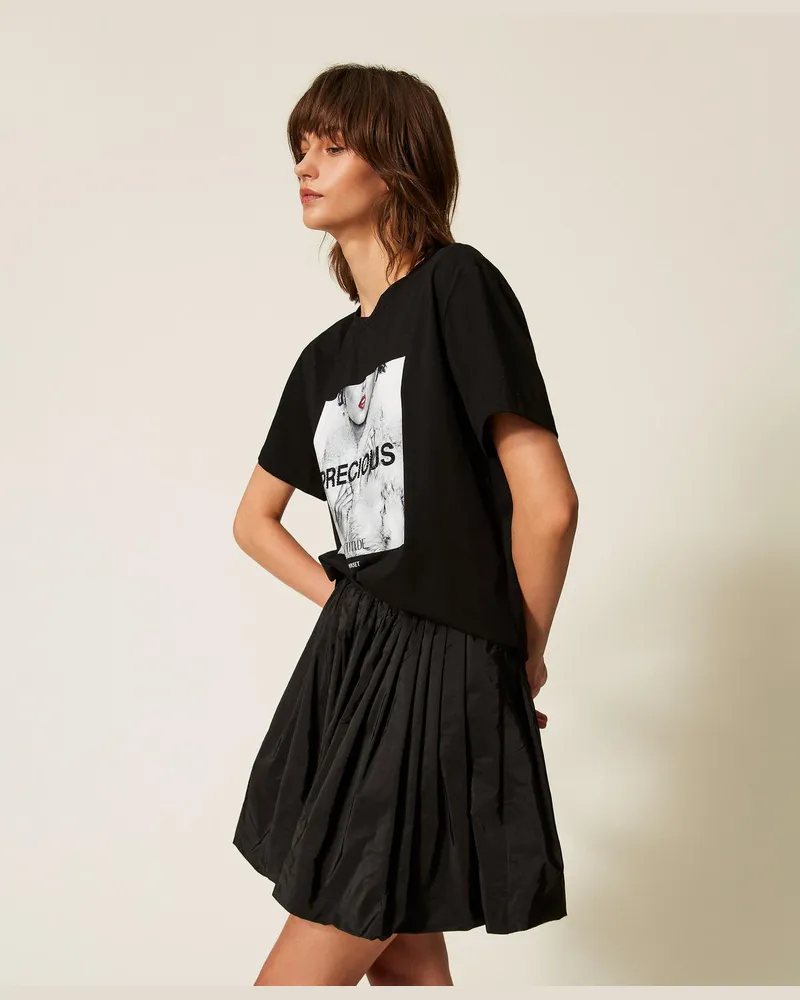 Actitude by Twinset T-Shirt mit Print und Strass Schwarz