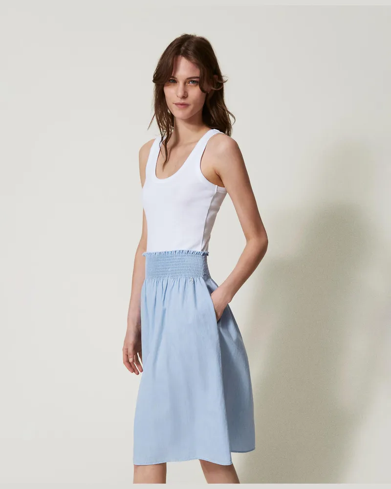 Twin-Set Röcke - Midirock aus Chambray, Helles Denimblau, Baumwolle, Größe: XS 