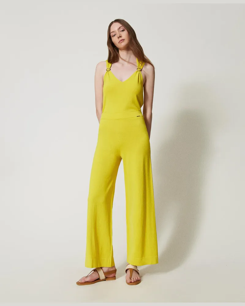 Twin-Set Hosen - Strickhose mit Lurexstreifen, "Limeade"-Gelb, Größe Limeade-gelb