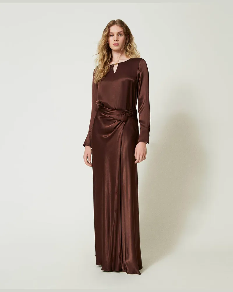 Twin-Set Röcke - Maxirock aus Satin mit Faltenwürfen, Schokolade, Größe: 50 