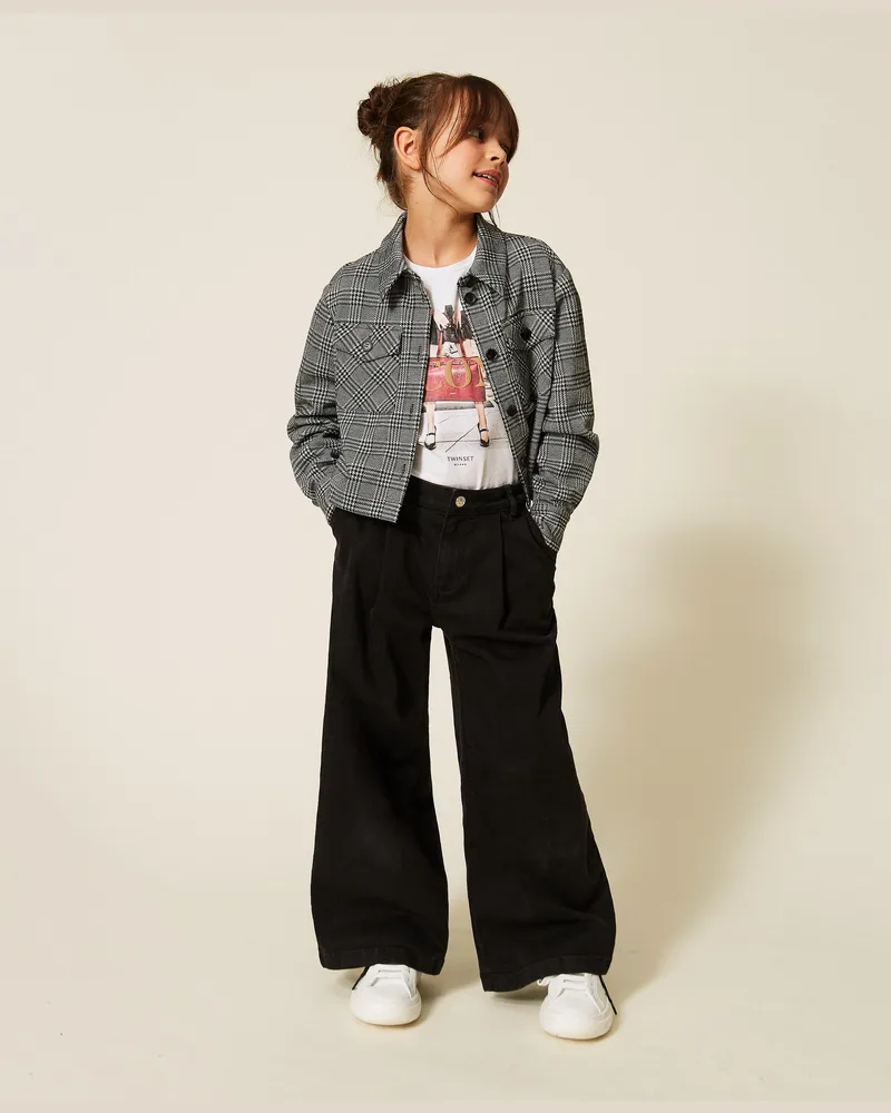 Twin-Set Wide-Leg-Jeans mit Falten, Damen, Rinse-Denim Rinse-denim