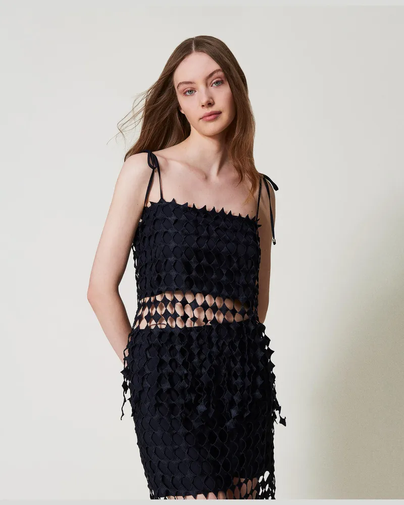 Twin-Set Bademode - Cropped-Häkeltop, Klassisches Blau, Größe: XL 