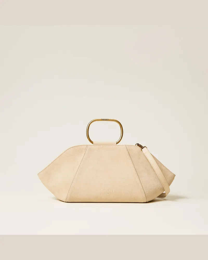 Twin-Set Taschen - Umhängetasche aus Veloursleder, „Delicate Sand"-Beige, Einheitsgröße „delicate