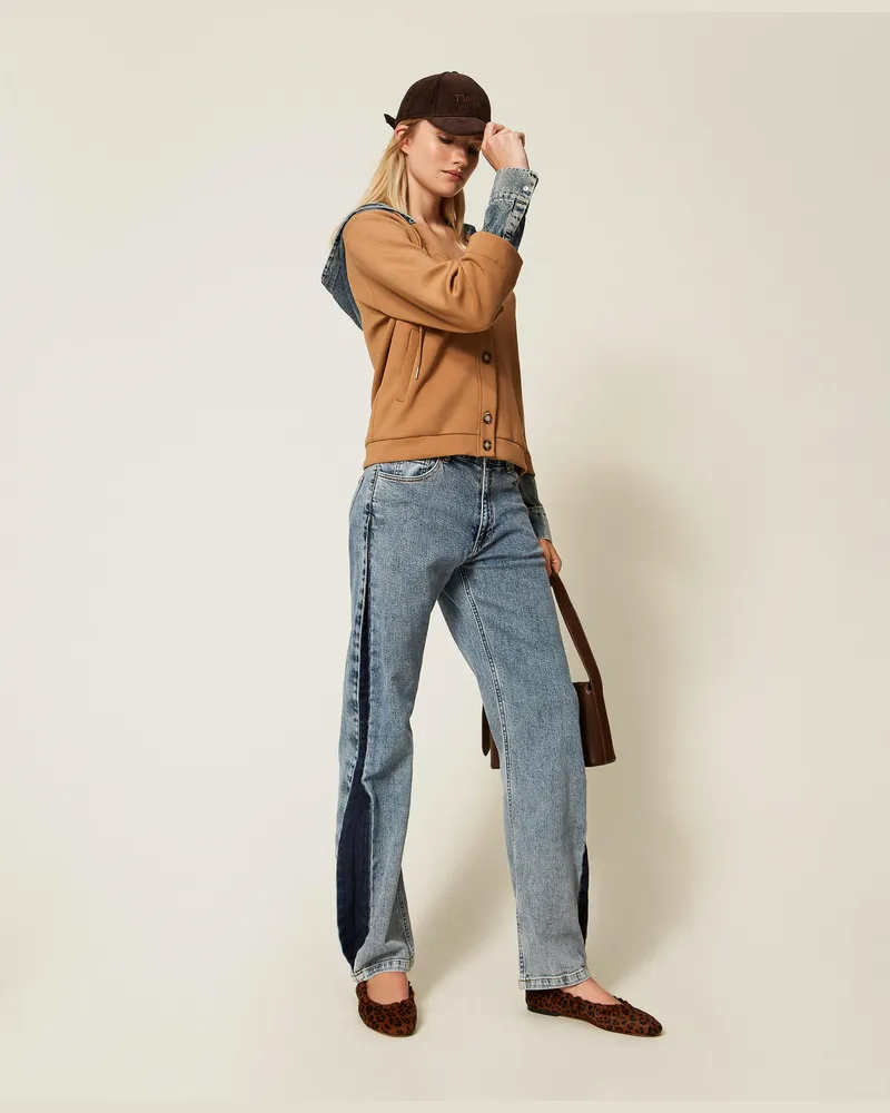 Twin-Set Zweifarbige Five-Pocket-Jeans, Zweifarbig Light Denim / Dark, Größe Zweifarbig
