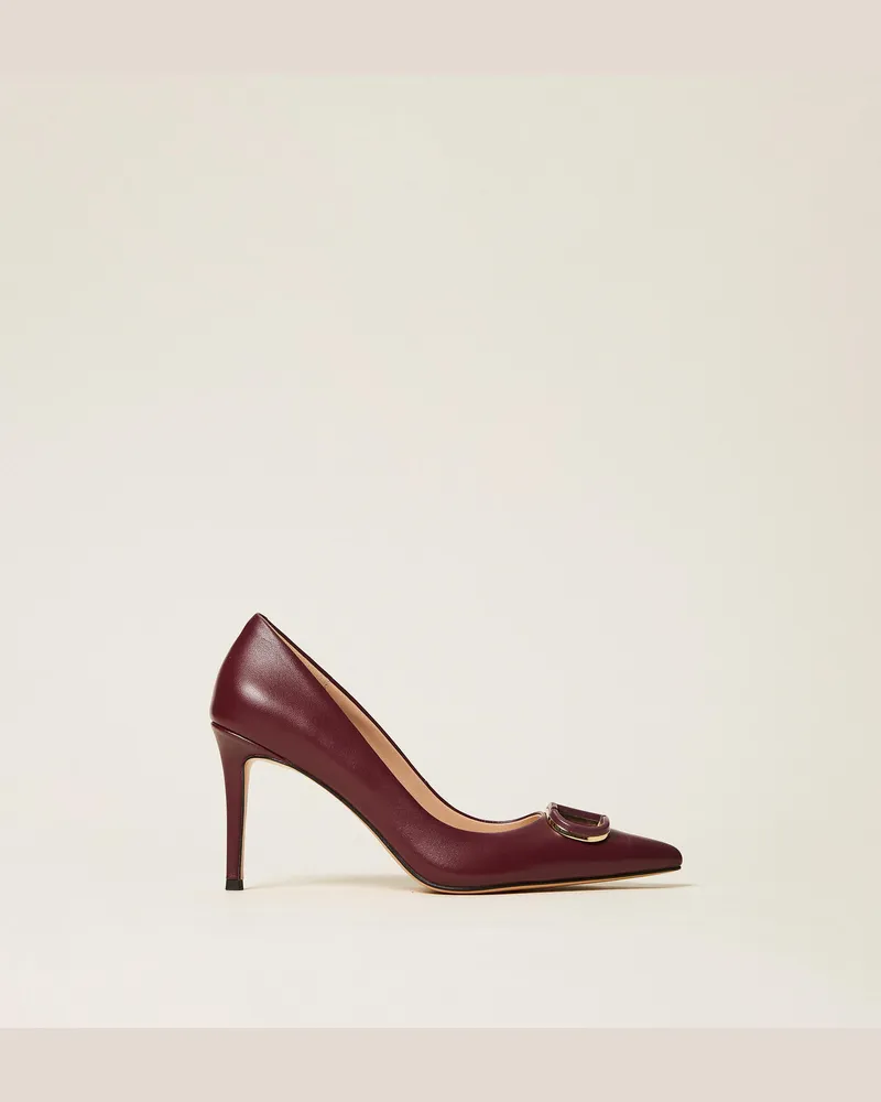 Twin-Set Schuhe - Lederpumps mit Oval T, „Winetasting"-Violett, Größe „winetasting“-violett