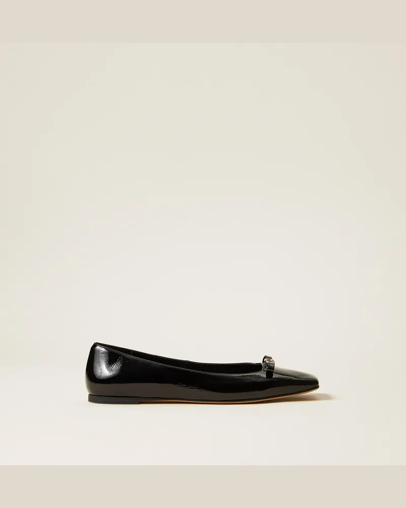 Twin-Set Schuhe - Lackballerina mit Schleife, Schwarz, Größe Schwarz
