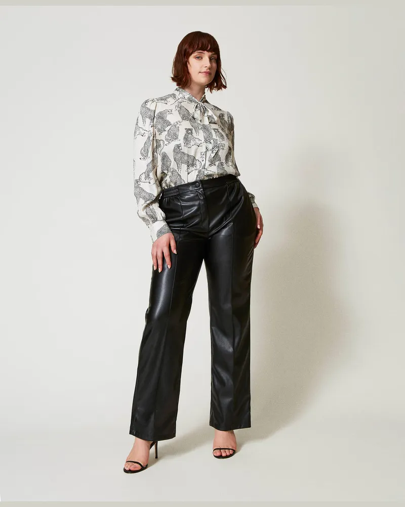 Twin-Set Hosen - Hose aus Lederimitat mit Gummizug, Schwarz, Lederoptik, Größe Schwarz