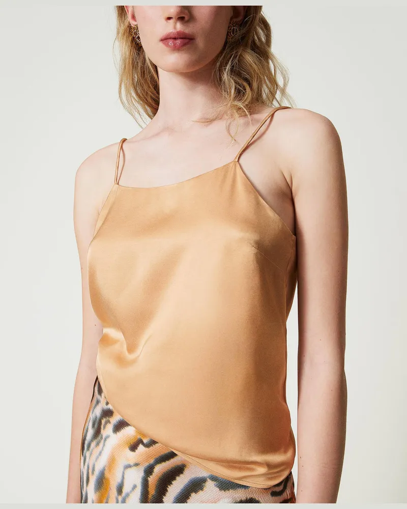 Twin-Set Tops - Satintop mit geradem Ausschnitt, „Bubbly"-Orange, Größe: 50 