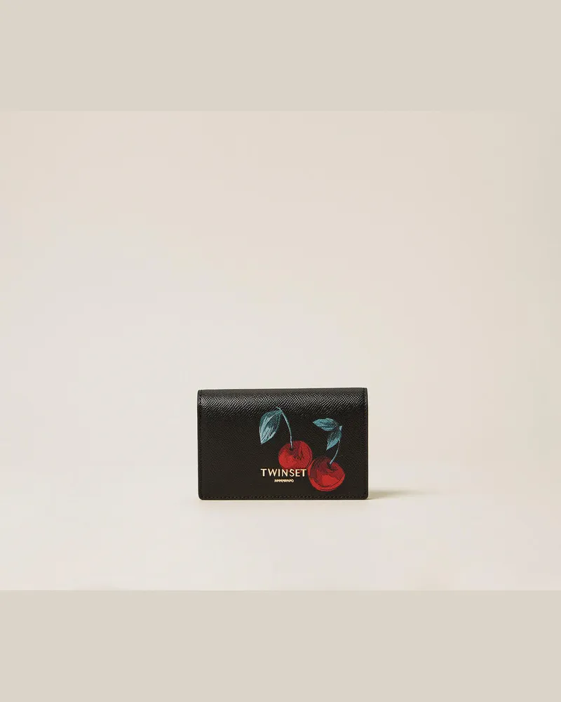 Twin-Set Accessoires - Geldbörse mit Kirschen-Print, Cherries Allover Black/Red, Einheitsgröße Cherries