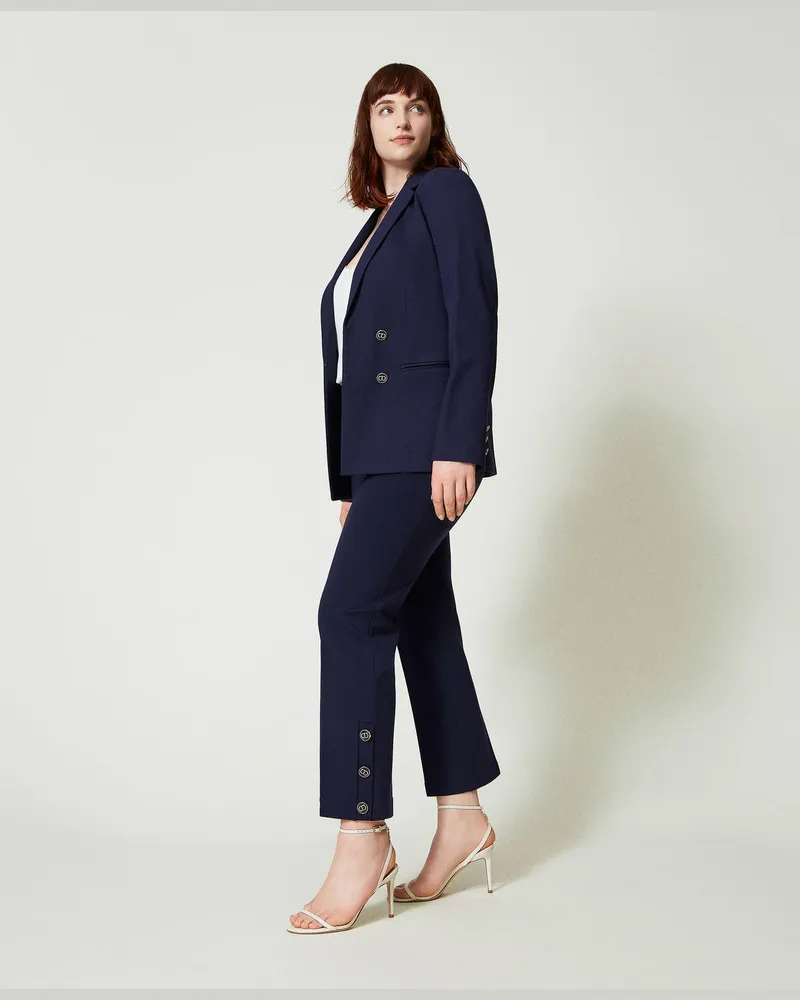 Twin-Set Hosen - Cropped-Hose mit „Oval T"-Knöpfen, Midnight-Blau, Größe Midnight-blau