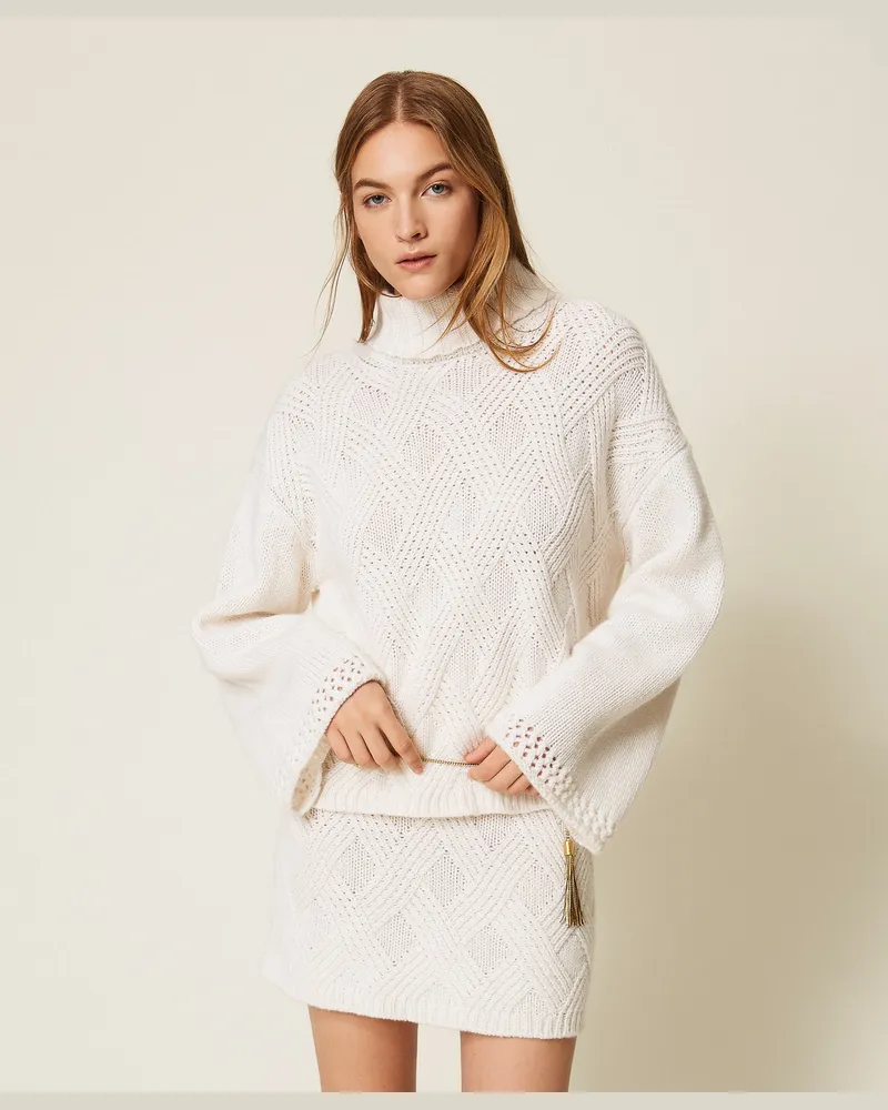 Twin-Set Rollkragenpullover mit Flechtdetail Weiß