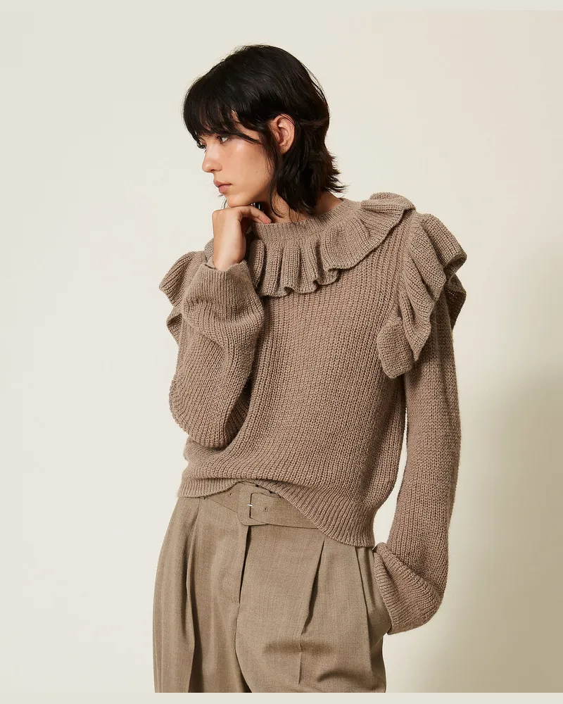 Twin-Set Pullover aus Lurexgarn mit Volants Kitt