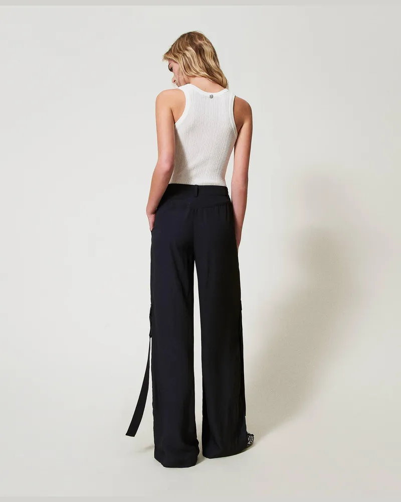 Actitude by Twinset Hosen - Cargohose aus Crêpe de Chine, Schwarz, Größe Schwarz