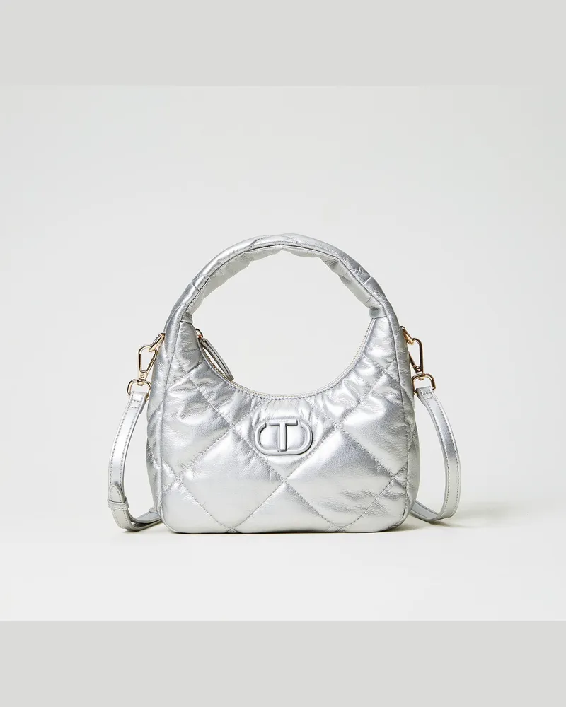 Twin-Set Taschen - Kleine Hobo-Stepptasche mit Wattierung, Silber, Einheitsgröße 