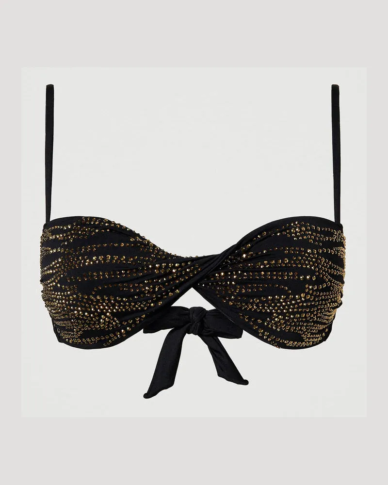 Twin-Set Bademode - Bandeau-Bikinitop mit Animaldessin aus Strass, Schwarz, Größe: 4-B 