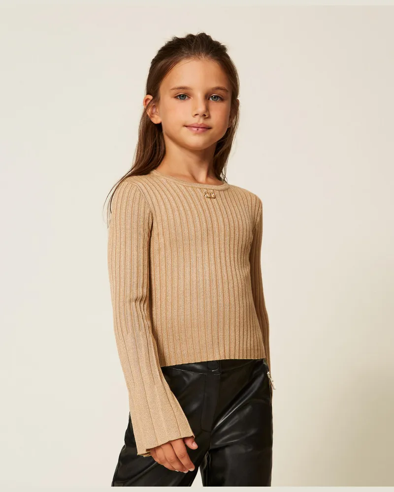 Twin-Set Plisseepullover mit Lurex, Gold Pleats, Größe Gold